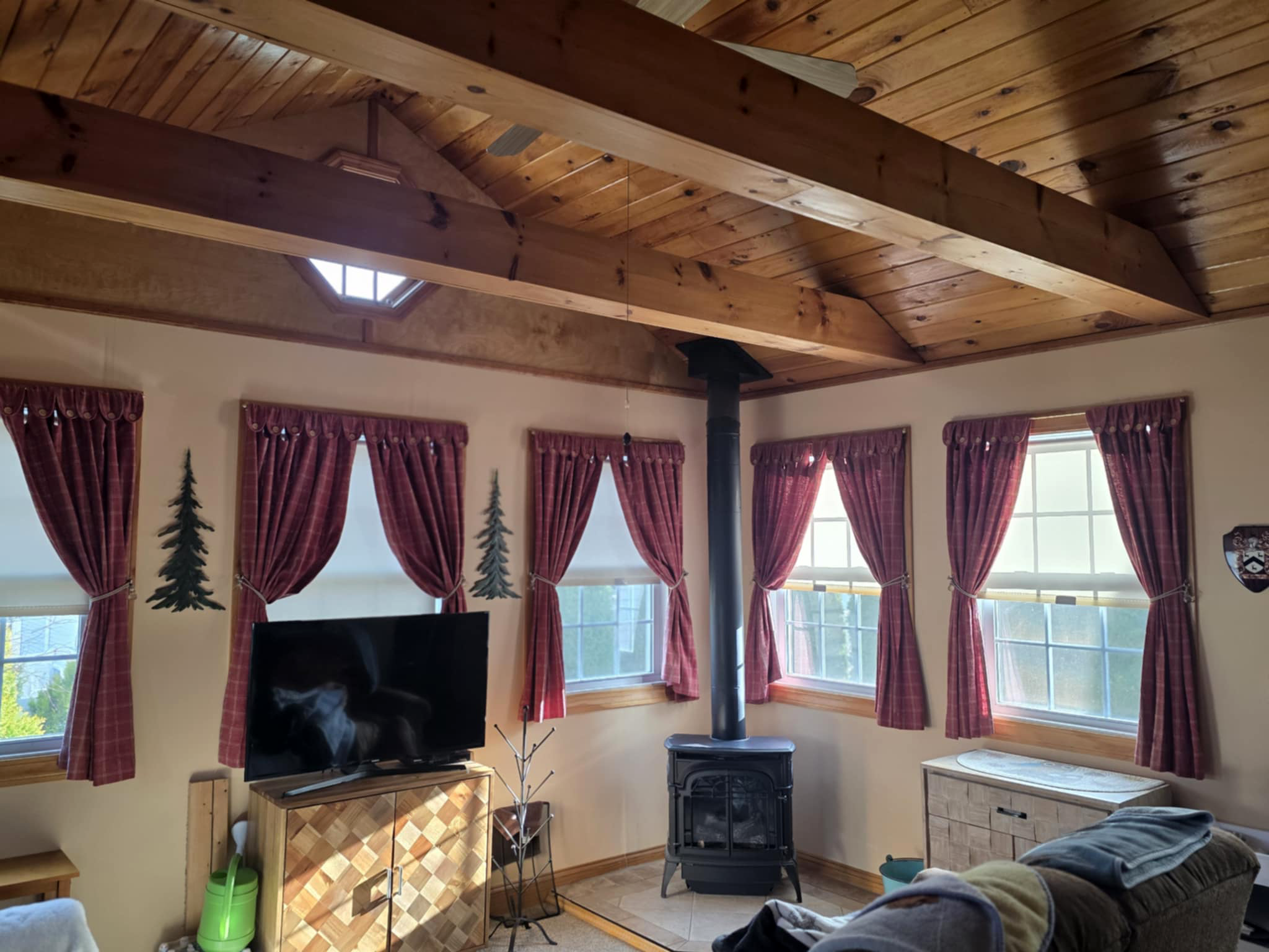 Inside of porch addition with stove