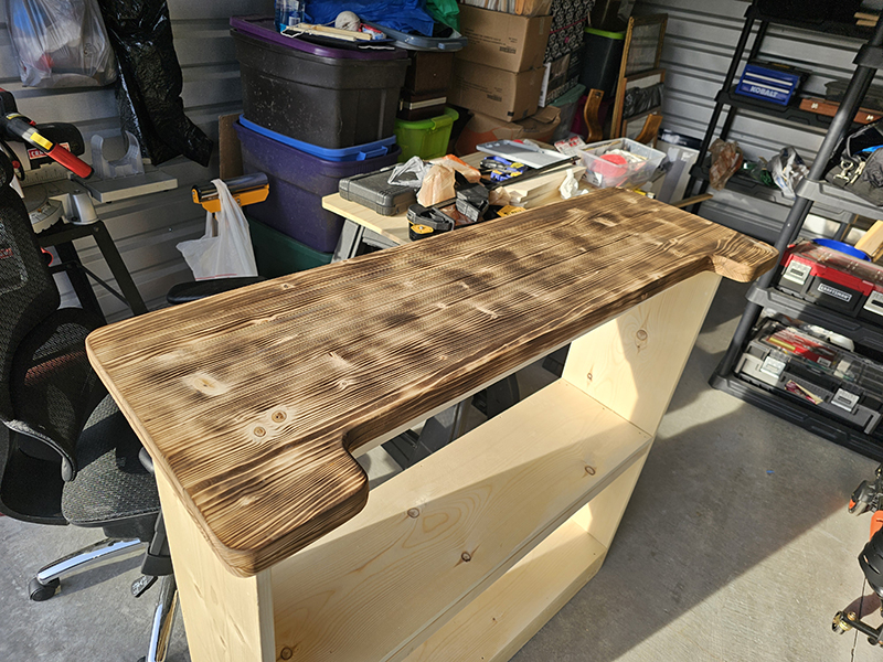 Bar top torched and brushed on bar frame
