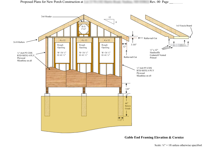 Gable end framing and sheathing drawing.