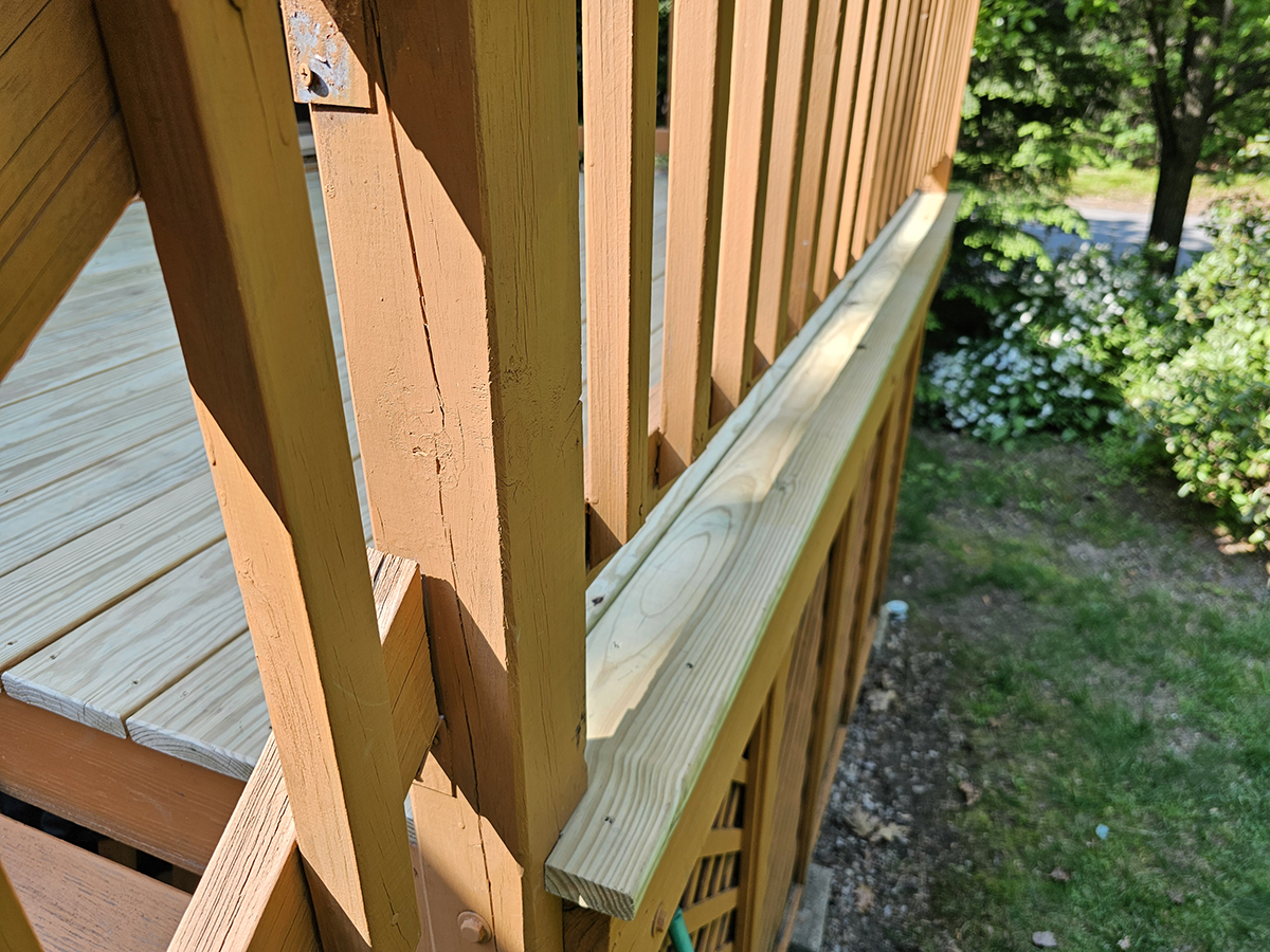 Close-up of initial replacement deck board