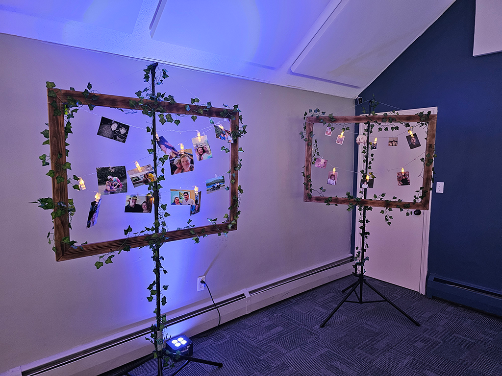 Two Rustic Photo Display Frames at Wedding Venue