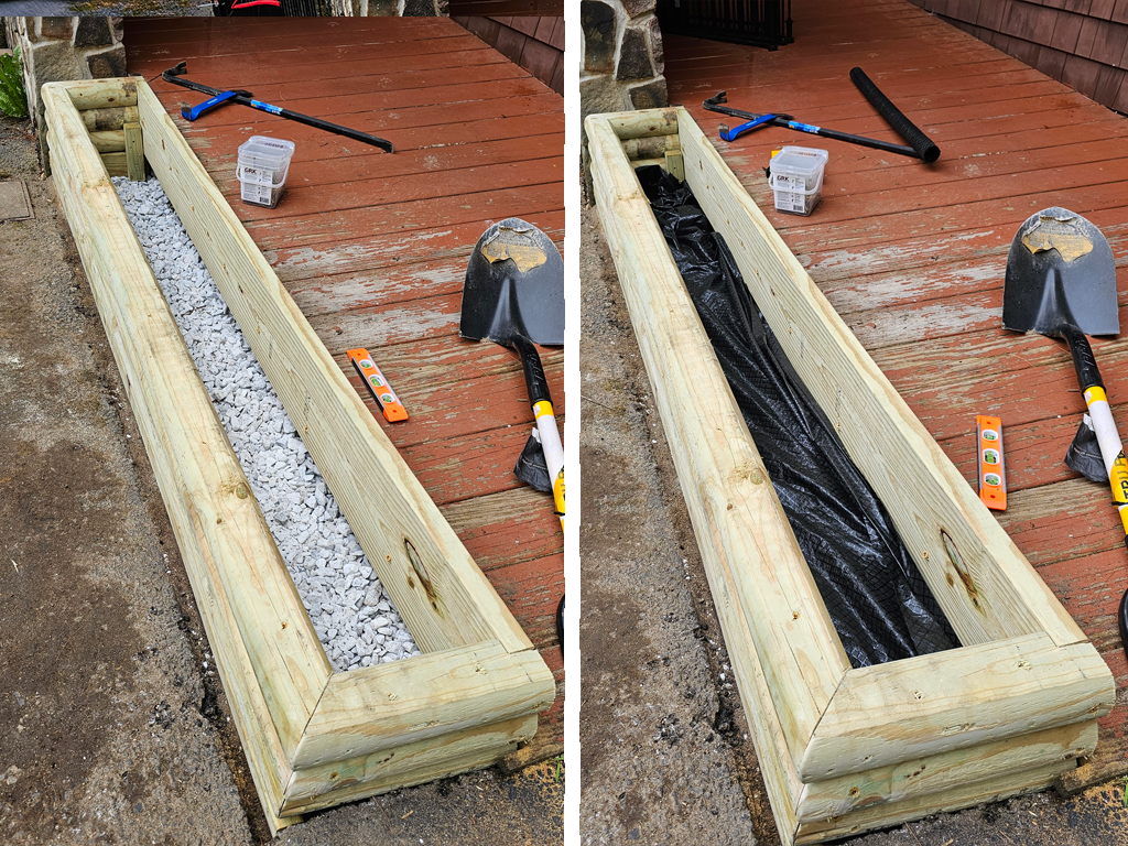 Leveled Garden Bed Base with Marble Chips and Weed Fabric