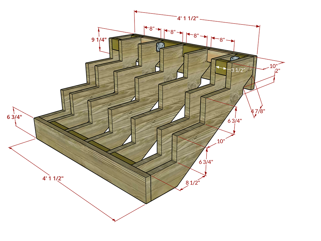 SketchUp 3D Drawing Showing Internal Framing Layout for the Composite Stairs