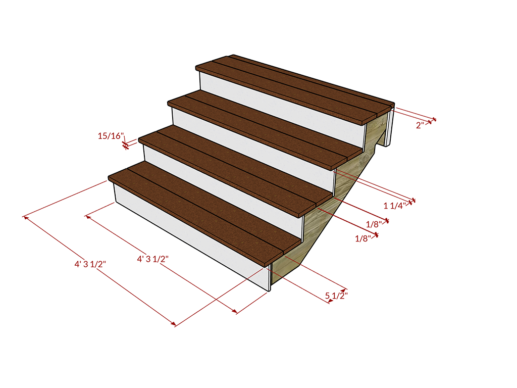 SketchUp View Highlighting Trex Decking Placement Across Stair Treads