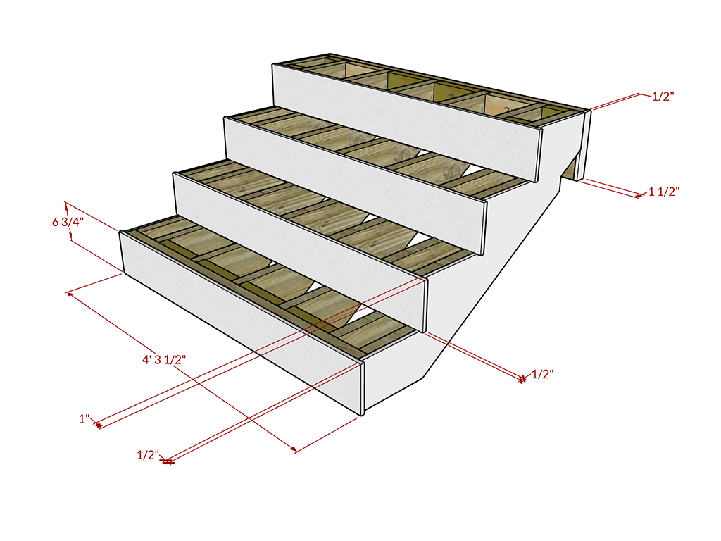 SketchUp Rendering Showing Stair Trim Boards and Vertical Finish Details